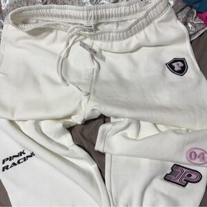 Victoria's Secret White Joggers with Pink Accents